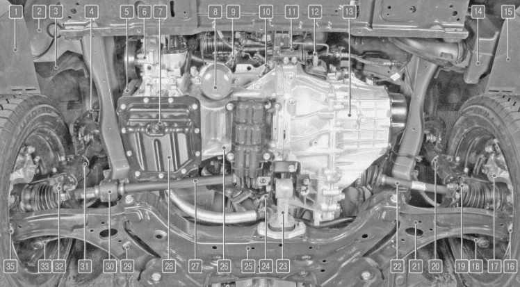Расположение узлов и агрегатов автомобиля Hyundai Solaris с двигателем 1,4 л