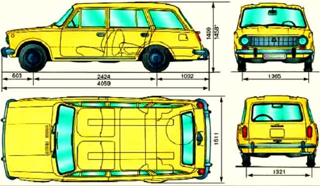 Основные габаритные размеры автомобиля ВАЗ-2102 (без нагрузки)