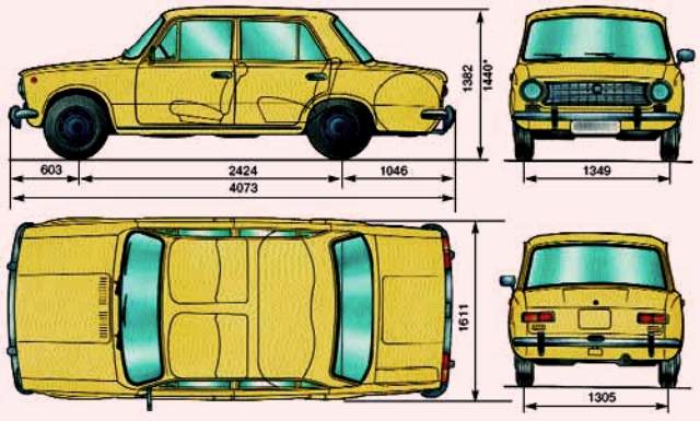  Основные габаритные размеры автомобиля ВАЗ-2101 (без нагрузки)